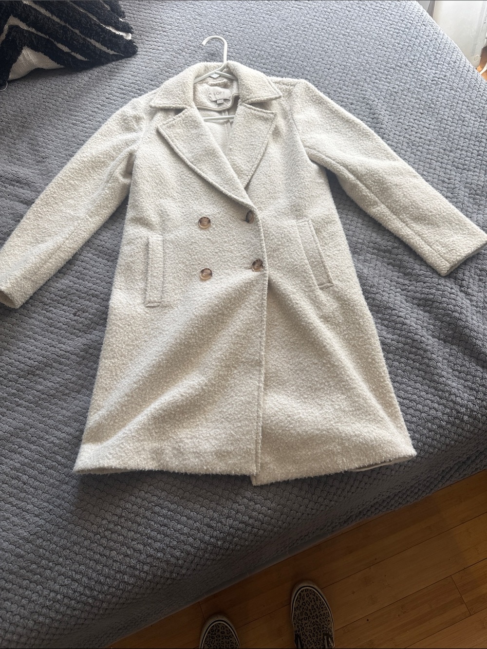 LOFT Cream Bouclé Double-Breasted Pea Coat